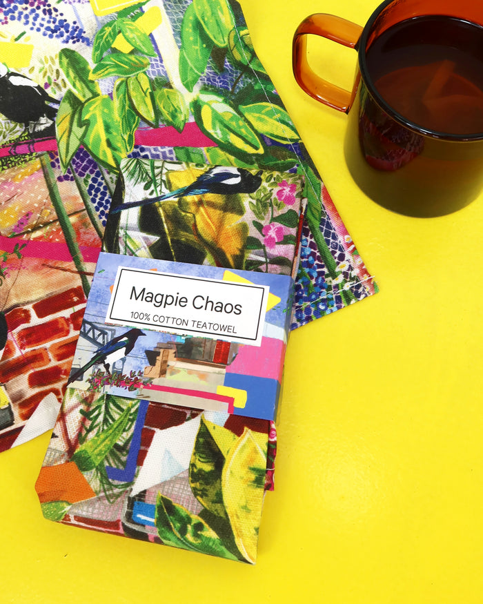 Magpie Chaos | Tea towel | Pre order