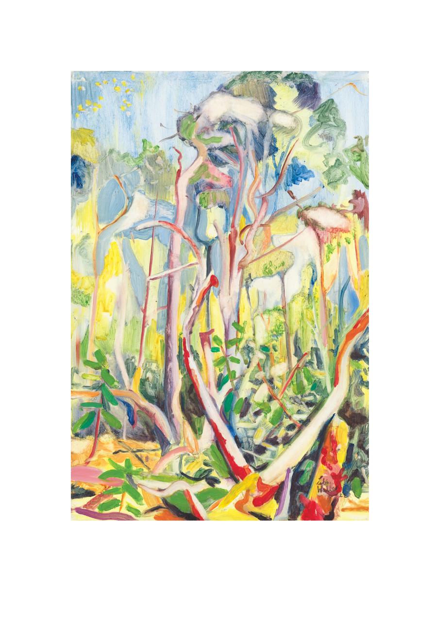 Colorful abstract painting of trees and nature